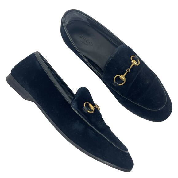 Gucci Jordaan Velvet Slip On Loafer Horsebit Detail Solid Black Size 37 - Picture 1 of 14